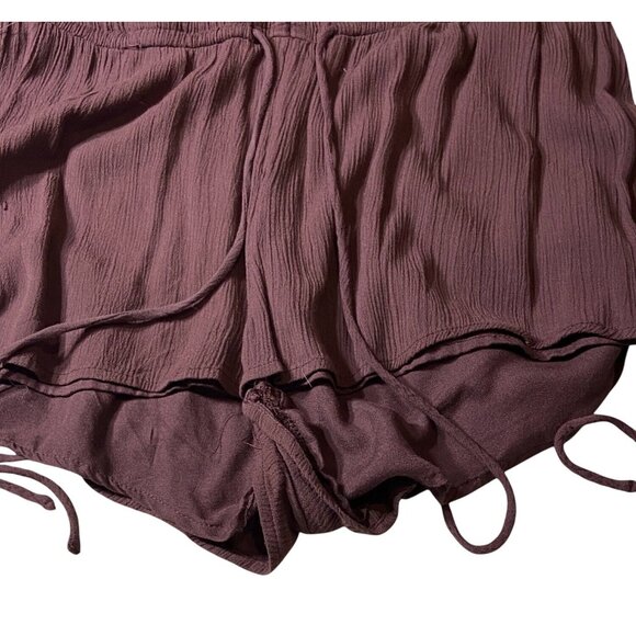 Urban Outfitters Brown Romper S V-Neck Button-Front Lace Sleeve Tie Waist 100% V - Picture 5 of 12